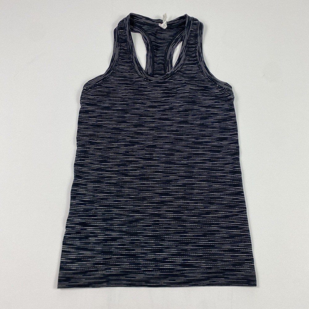 Athleta Shirt Womens XS Navy Blue White Striped Tank Top Racerback Athletic